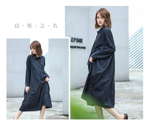施悦名 欧美2019秋季套头长衬衫大码胖人服饰宽松连衣裙a