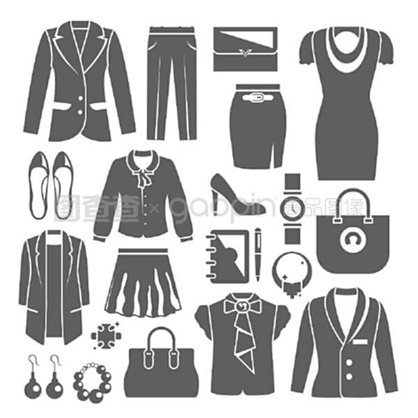 女商人的衣服与高跟鞋包衣服隔离矢量插图